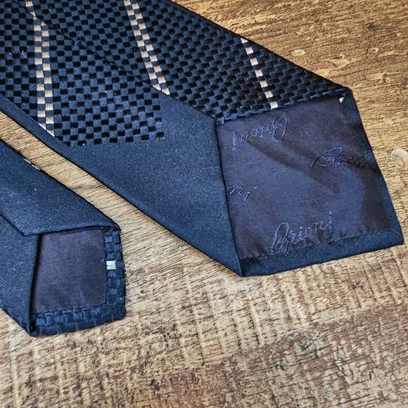 Brioni 100% Silk Italian New Standard Neck Tie Jacquard Checkered Stripe